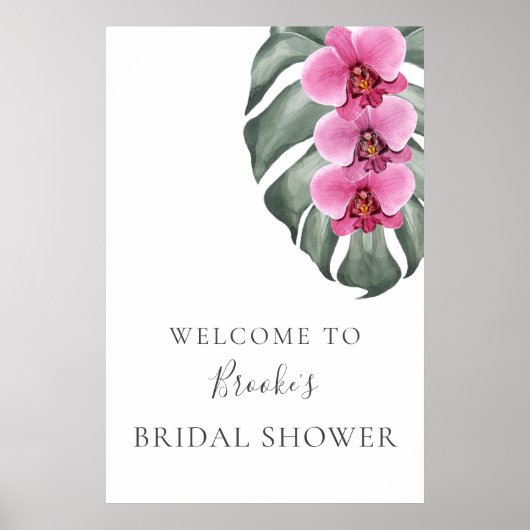 Bruiloftsontbijt met warmpink orchideeën Welkom Poster (Voorkant)