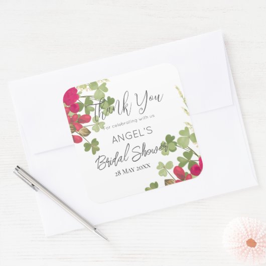 Bruiloftsontbijt met zomerse bloementuin dank je w vierkante sticker (Envelop)