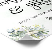 Bruiloftsontvangst eucalyptus bord kaarten en cade poster (Hoek)