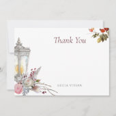 Bruiloftsontvangst met landelijke bloemmotief roze bedankkaart (Voorkant)