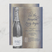 Bruiloftsontvangst uitnodiging champagnefles informatiekaartje (Voorkant / Achterkant)