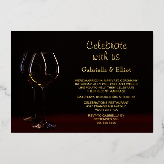 Bruiloftsontvangst Uitnodiging Champagneglas Folie (Voorkant)