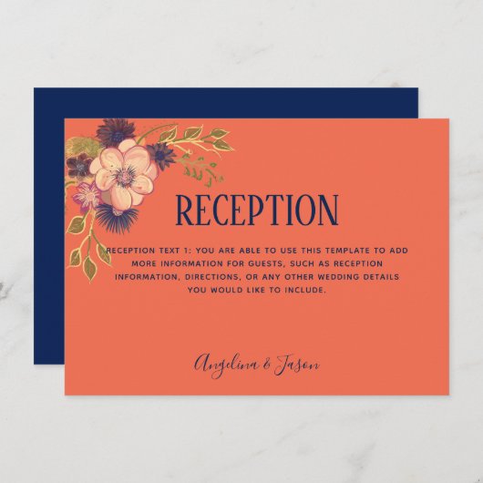 Bruiloftsontvangstkaart met rustieke bloemen in ko (Voorkant / Achterkant)