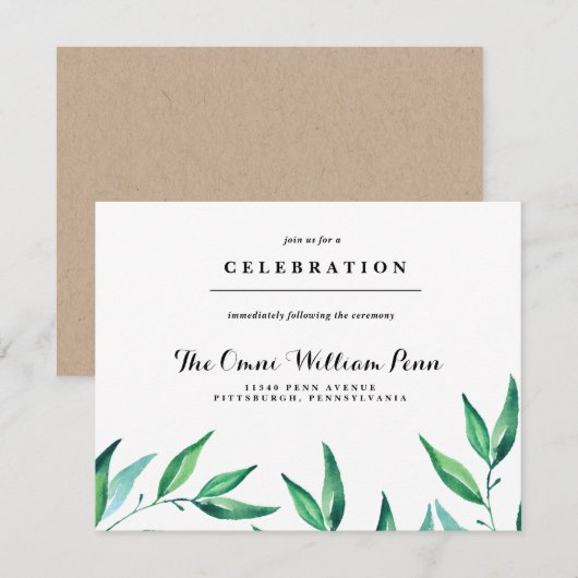 Bruiloftsontvangstkaart met rustieke krans groen RSVP kaartje (Voorkant / Achterkant)