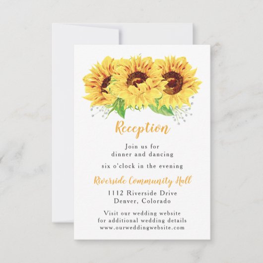 Bruiloftsontvangstkaartje met zonnebloemmotief kaart (Voorkant)