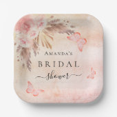 Bruiloftspartel pampagras roos bloem vlinders papieren bordje (Voorkant)