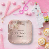 Bruiloftspartel pampas gras roze goud bloem papieren bordje (Feest)