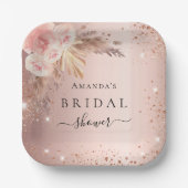 Bruiloftspartel pampas gras roze goud bloem papieren bordje (Voorkant)