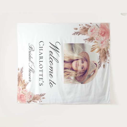 Bruiloftspartij pampagras roze boog foto wandkleed (Voorkant (horizontaal))