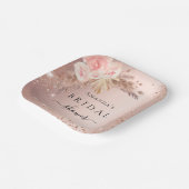 Bruiloftspartij pampagras roze goud bloem papieren bordje (Gebogen)