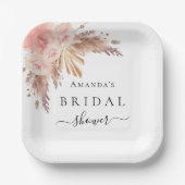 Bruiloftspartij pampagras roze goud bloemstuk papieren bordje (Voorkant)