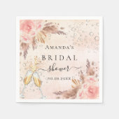 Bruiloftspartij pampagras roze goud bubbels servet (Voorkant)