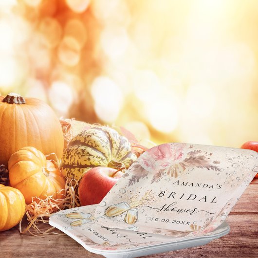 Bruiloftspartij pampas gras roze goud bubbelig papieren bordje