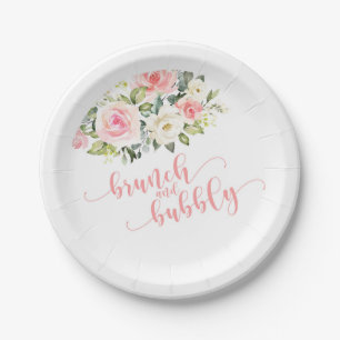 Bruiloftsplateau met brunch en bubbels - Roze teks Papieren Bordje