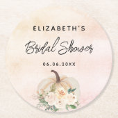Bruiloftspompel herfst crème roze goud ronde kartonnen onderzetter (Voorkant)