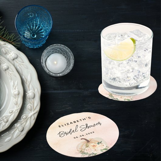 Bruiloftspompel herfst crème roze goud ronde kartonnen onderzetter