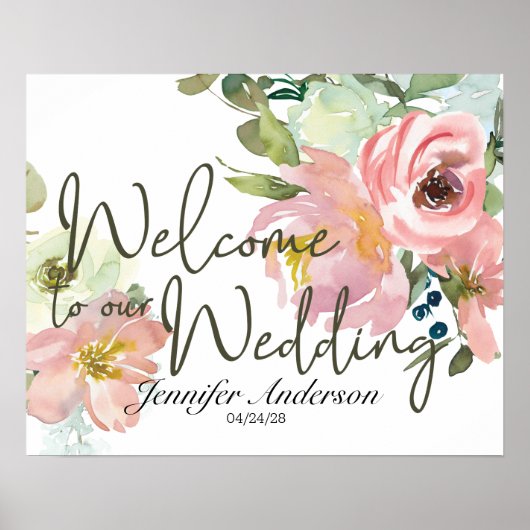 Bruiloftsposter met eierdop- en blos bloemmotief poster (Voorkant)