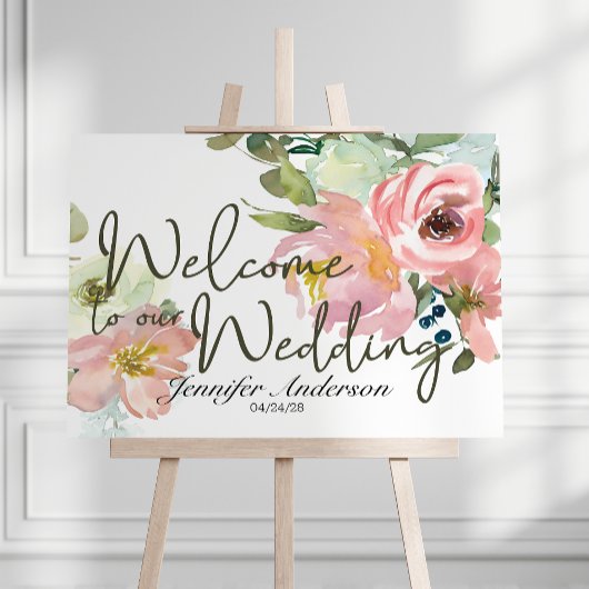 Bruiloftsposter met eierdop- en roze bloemmotief poster