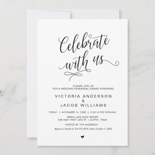 Bruiloftsprobediner, Eenvoudige Klasse Zwarte, Kaart (Voorkant)