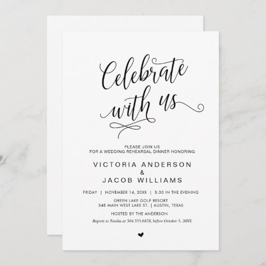 Bruiloftsprobediner, Eenvoudige Klasse Zwarte, Kaart (Voorkant / Achterkant)