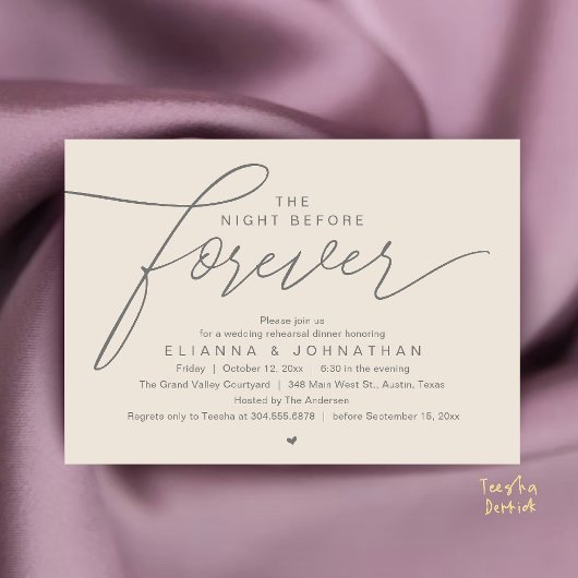 Bruiloftsprobediner, Modern Elegant Schrift Kaart