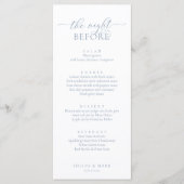 Bruiloftsprobediner, Romantisch Stofblauw Menu (Voorkant)