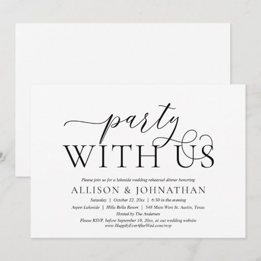 Bruiloftsproefdinermiddag met ons kaart (Voorkant / Achterkant)