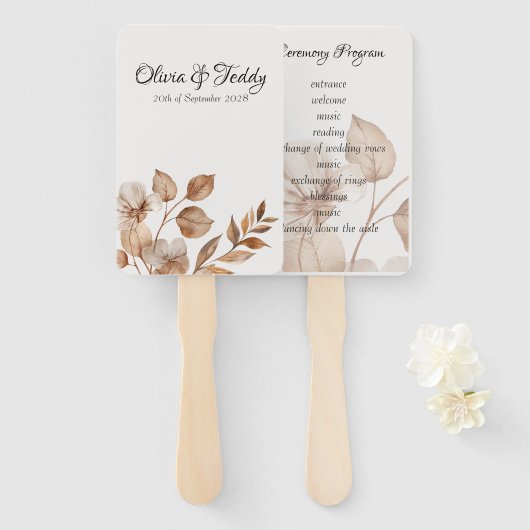 Bruiloftsprogramma Handventilator Rustic Romance Handwaaier (Voorkant en achterkant)