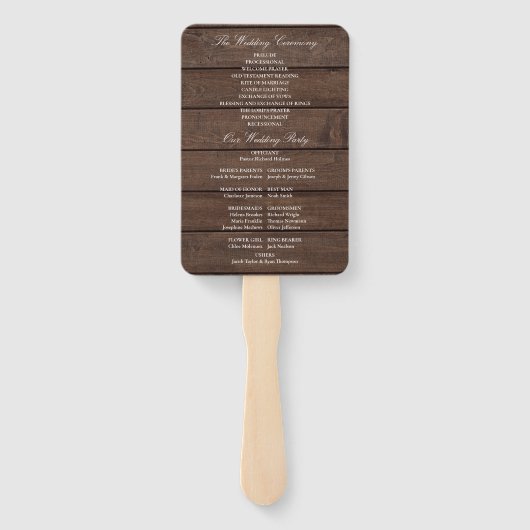 Bruiloftsprogramma met cascade van bloemen in rust handwaaier (Achterkant)