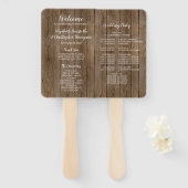 Bruiloftsprogramma met houten look en kalligrafie handwaaier (Voorkant en achterkant)