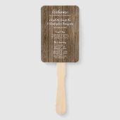 Bruiloftsprogramma met houten look en kalligrafie handwaaier (Voorkant)