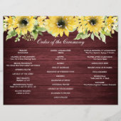 Bruiloftsprogramma met landelijke zonnebloemen en  flyer (Achterkant)