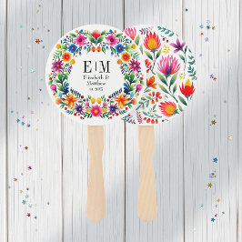 Bruiloftsprogramma met levendige waterverf bloemen handwaaier