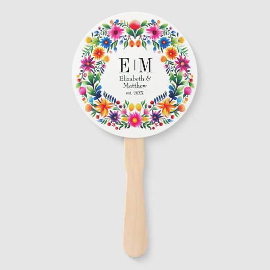 Bruiloftsprogramma met levendige waterverf bloemen handwaaier (Voorkant)