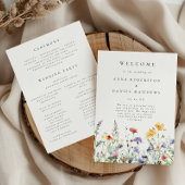 Bruiloftsprogramma met levendige wilde bloemen programmakaart