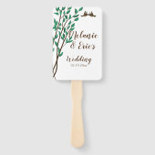 Bruiloftsprogramma met Liefdesvogels en Takken op  Handwaaier (Voorkant)