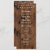 Bruiloftsprogramma met Rustieke Houten & Snoerlamp Programmakaart (Voorkant / Achterkant)