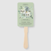 Bruiloftsprogramma met sappige groene beplanting handwaaier (Voorkant)