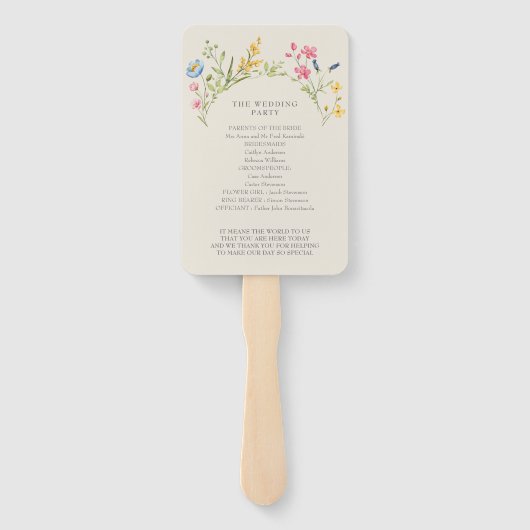 Bruiloftsprogramma met wilde bloemen handventilato handwaaier (Achterkant)