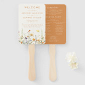 Bruiloftsprogramma met wilde bloemen in rustieke s handwaaier (Voorkant en achterkant)