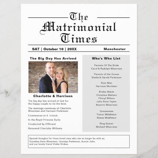 Bruiloftsprogramma Nieuwsblad Stijl Flyer (Voorkant)