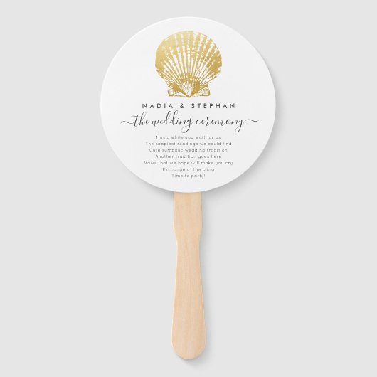 Bruiloftsprogramma-waaier van goud + roze met sche handwaaier (Voorkant)