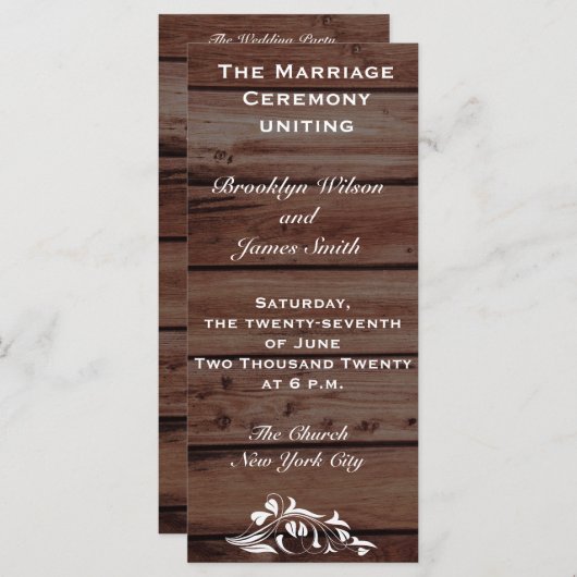 Bruiloftsprogramma's in landelijke stijl met bloem programmakaart (Voorkant / Achterkant)