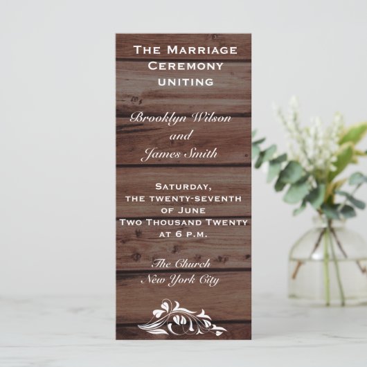 Bruiloftsprogramma's in landelijke stijl met bloem programmakaart (Staand voorkant)