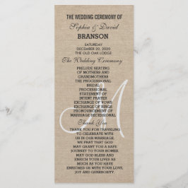 Bruiloftsprogramma's met monogram op linnen canvas programmakaart