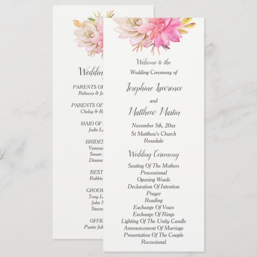 Bruiloftsprogramma's met Rustieke Woestijnsucculen Programmakaart (Voorkant / Achterkant)