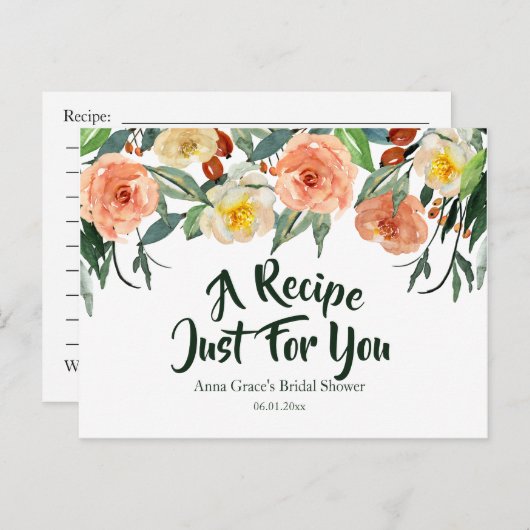 Bruiloftsrecept voor Herfst Bloemen Bruidsshower Uitnodiging Briefkaart (Voorkant / Achterkant)