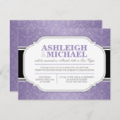 Bruiloftsreceptie alleen in grijs en paars damast RSVP kaartje (Voorkant / Achterkant)