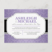 Bruiloftsreceptie alleen in grijs en paars damast RSVP kaartje (Voorkant)