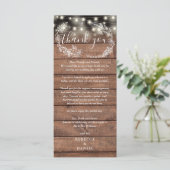 Bruiloftsreceptie Bedankt Rustieke Plaatskenmerk Menu (Staand voorkant)